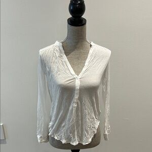 Babaton White Long-Sleeve Buttondown V-Neck Top